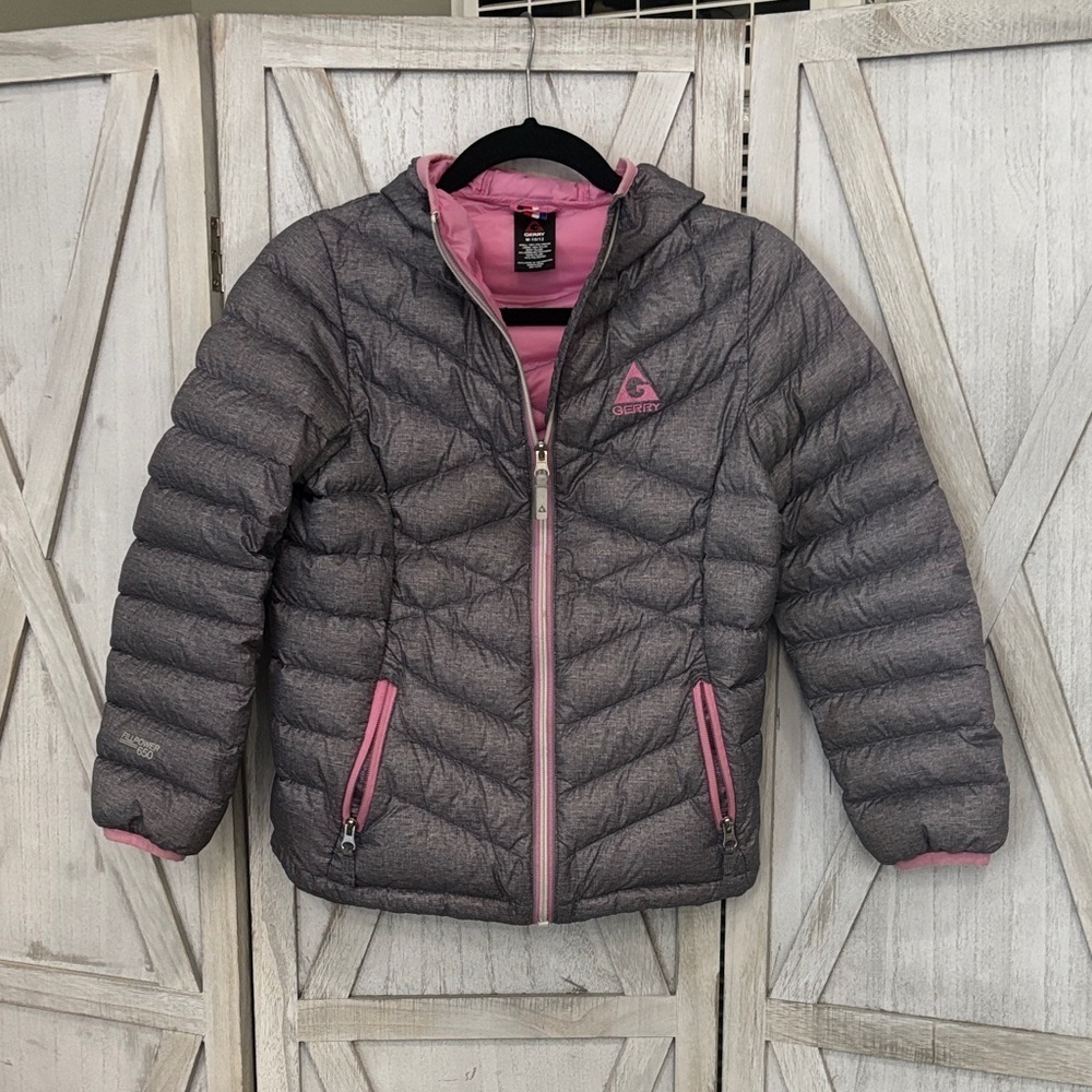 Gerry Kids' Hooded Down Puffer Jacket in Gray and Pink